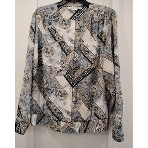 Alfred Dunner Womans Blouse Top Multicolor SZ 16 Geometric Long Sleeve Buttons
